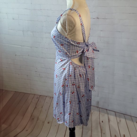 Cherries & Blue Gingham Dress with Back Tie/Bow - Picture 6 of 6